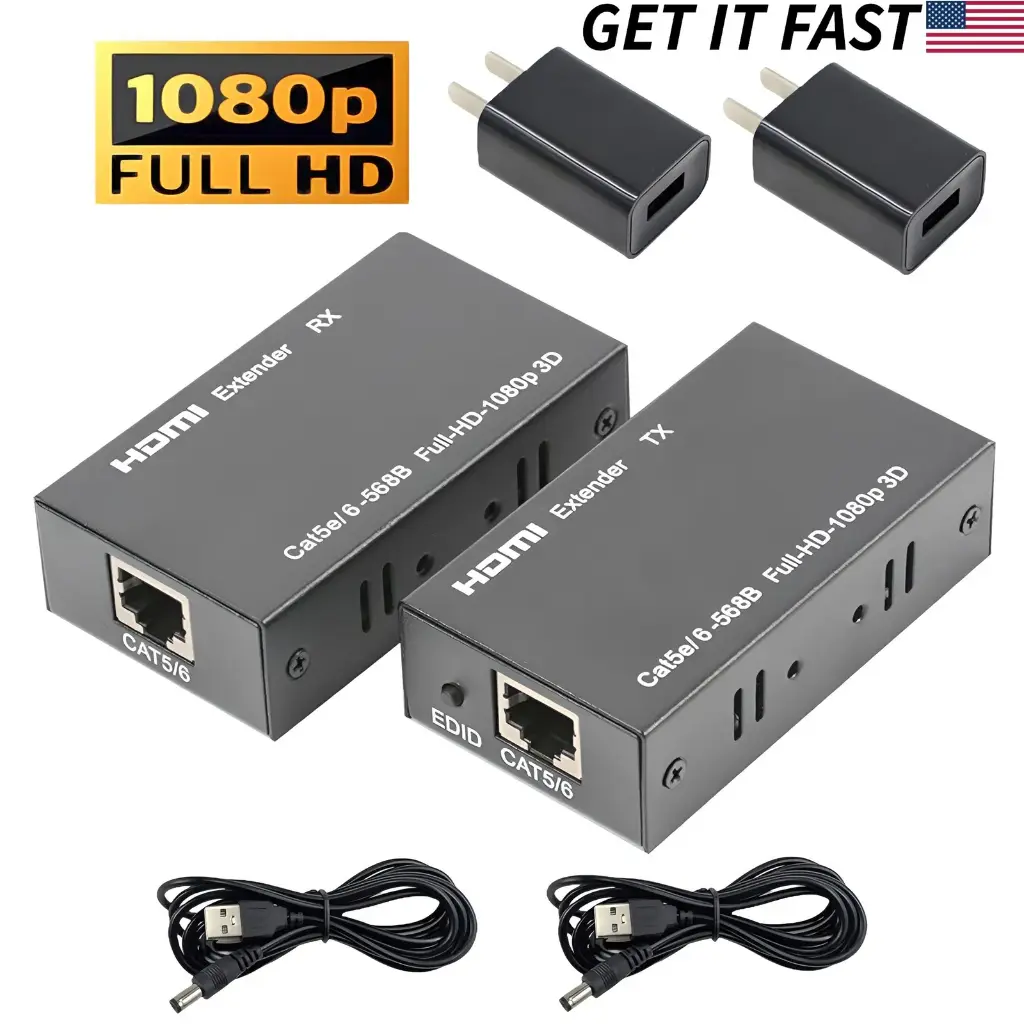 HDMI 1080P Extender up to 200ft over Cat5 Cat6 Ethernet Network LAN Cable 60m