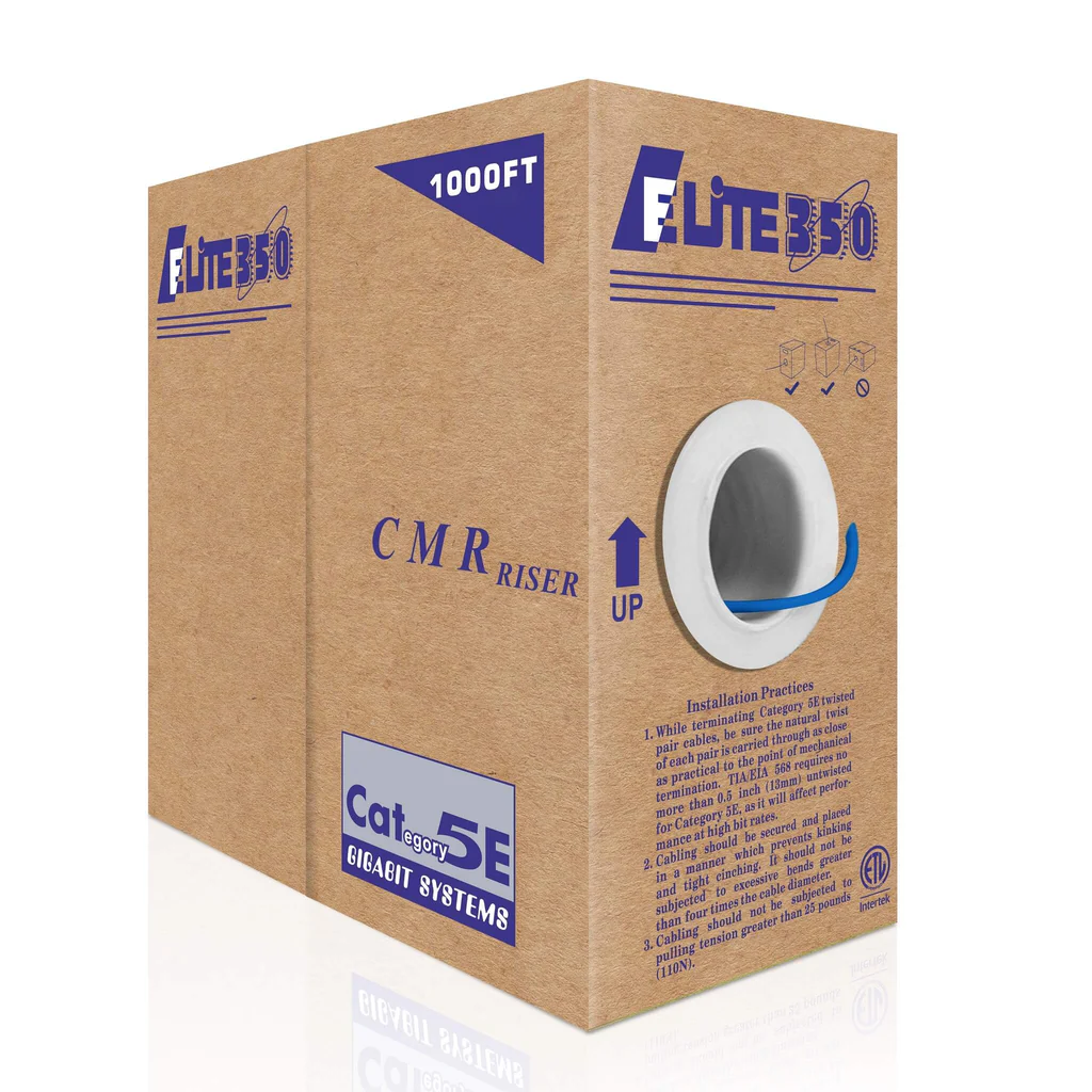 Cat5e Riser (CMR) - 24AWG, UTP, 350MHz, Solid, Bulk Networking Cable, Blue, white