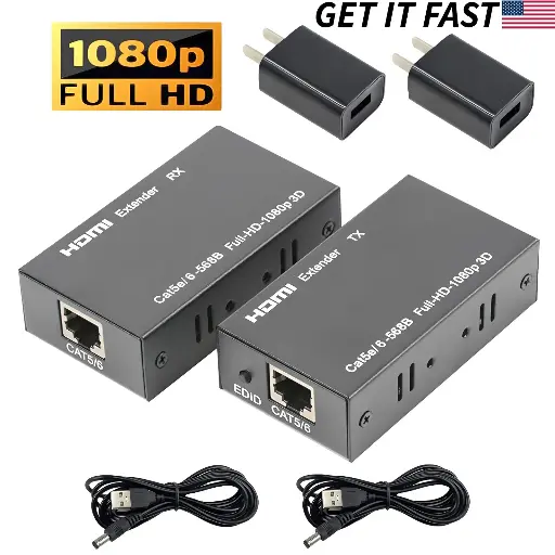 [HDMI EXTENDER Lan] HDMI 1080P Extender up to 200ft over Cat5 Cat6 Ethernet Network LAN Cable 60m