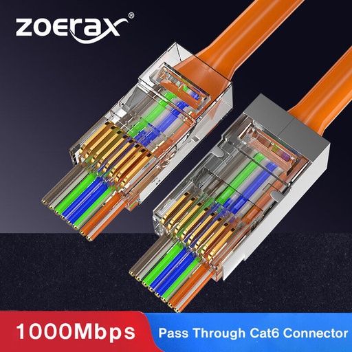 [zoerax] Cat6a Shielded rj45 connector pass through Cat6 plug Connector End -1.2mm