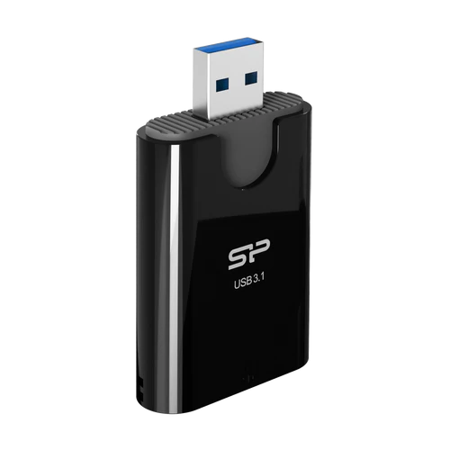 [SPU3AT5REDEL300K] Silicon Power Dual Port Memory Card (SD/ microSD card) Reader Support UHS-I DDR200 speed mode (Black)