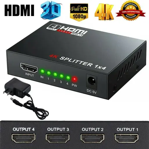 HD 4K 4 Port HDMI Splitter 1x4 Repeater Amplifier 1080P 3D Hub 1 In 4 Out